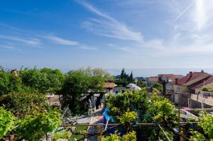 a view of a garden with a swimming pool at Apartments Nicol in Dubrovnik