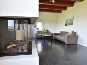 salon z kominkiem i kanapą w obiekcie Detached villa on the Zeedijk with view w mieście Tzummarum