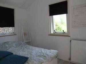 1 dormitorio con cama y ventana en Comfortable bungalow near the beach, en Warmenhuizen