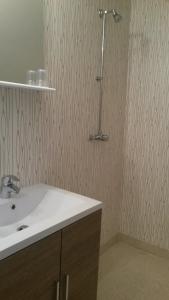 a bathroom with a sink and a shower at Auberge Saint Jacques in Saint-Alban-sur-Limagnole