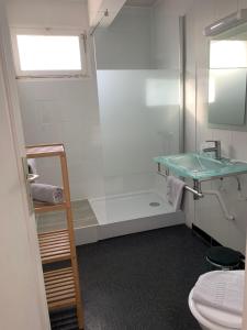 a bathroom with a sink and a toilet at Hôtel le Canetois in Canet-en-Roussillon