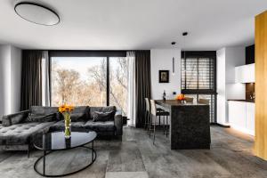a living room with a couch and a table at PLATiNIUM RESIDENCE&SPA BASEN-SAUNA CENTRUM in Lublin