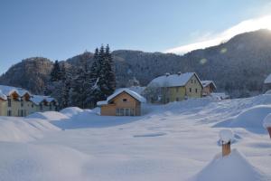 a village covered in snow with houses at Dijkstra's cottage in Arnoldstein