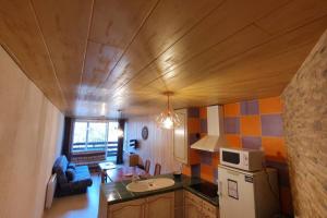 a small kitchen with a sink and a refrigerator at Appartement T3 en RDC 54 m2 avec balcon in Saint-Pierre-dels-Forcats