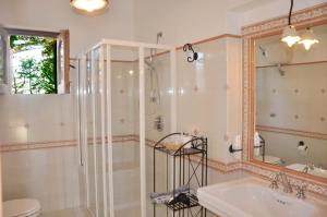 a bathroom with a shower and a sink at Le Mànnare Case Vacanze di Metopa srl in Piano Conte