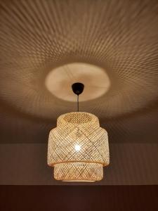 a light fixture hanging from the ceiling of a room at Haus zur lachenden Lieselotte in Postbauer-Heng