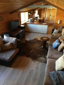 RydalSpringmead Rustic Cabin的带沙发和地毯的客厅
