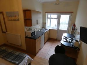 a small kitchen with a sink and a stove at Hurst Dene Aparthotel in Swansea
