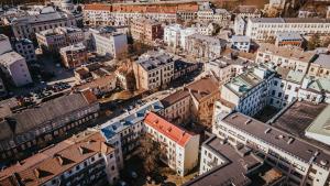 an aerial view of a city with buildings at Lovely apartment in the city center in Kaunas