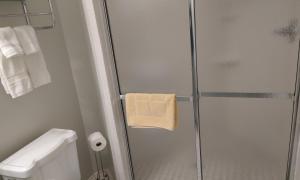a bathroom with a shower with a toilet and a sink at Tandem Bike Inn in Belmar +78 photos