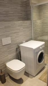 a bathroom with a toilet and a washing machine at Sclap Appartamenti - Livigno in Livigno