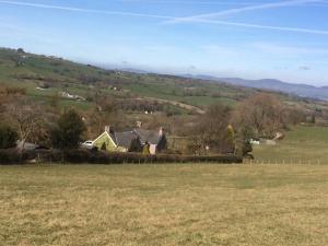 a field of grass with a house in the distance at Y Twlc Mochyn - EcoFriendly - Farm Animals in Corwen