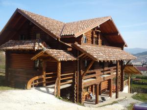 una grande casa di legno con un tetto di Cabana Vultur a Vatra Dornei