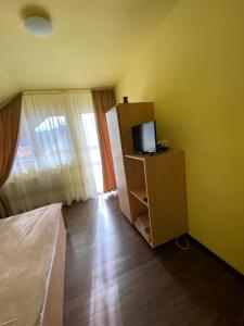 アヴリグにあるCasa Albert Valea Avriguluiの小さな部屋で、テレビ、キャビネット(トビクスター付)が備わります。