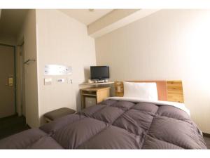 a bedroom with a bed and a desk with a television at R&B HOTEL NAGOYA SAKAE HIGASHI - Vacation STAY 14030v in Nagoya