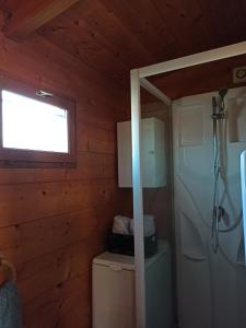 ein Bad mit einem WC, einem Fenster und einer Dusche in der Unterkunft Veiga de Cohido in Vilagarcia de Arousa