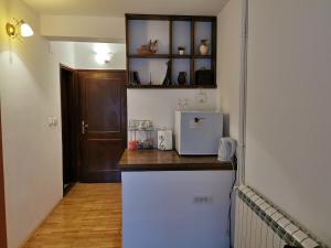 a kitchen with a counter top and a refrigerator at Guesthouse Vukasevic in Virpazar