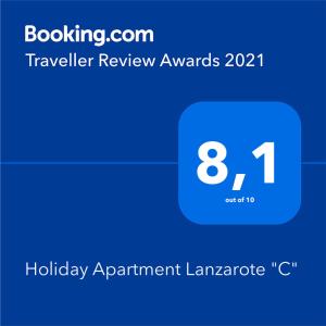 Certifikát, hodnocení, plakát nebo jiný dokument vystavený v ubytování Holiday Apartment C Lanzarote