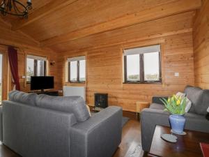 a living room with two couches and a television at Holly Lodge in Bodmin