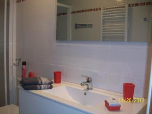 a bathroom sink with a mirror and a sink at Appartement Larraburuko-Borda in Sare