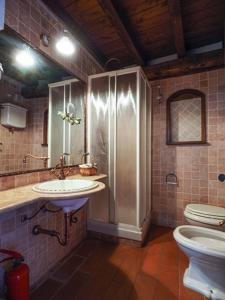 a bathroom with a shower and a sink and a toilet at B&B Locanda San Michele in Corciano