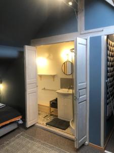 een kleine badkamer met een toilet en een wastafel bij Les tourterelles in Durbuy