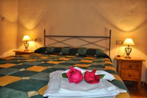 a bedroom with a large bed with two red roses on it at Alojamientos Casa Ruiz in Archivel +52 photos