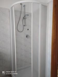 y baño con ducha con cabezal de ducha. en CASA VACANZE LUNA, en Seriate
