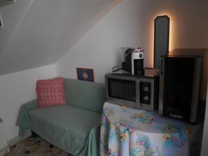 een woonkamer met een bank en een tv bij Le Rose Malpensa in Busto Arsizio