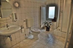 un bagno con un water e un lavandino di Auberge Les Rangs a Conthey Altre 35 foto