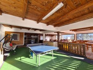 a ping pong table in the middle of a room at Pensiunea Encian in Colibiţa