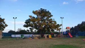 un parco giochi con un albero in un parco di Casa vacanze Barbera con piscina a Santa Lucia