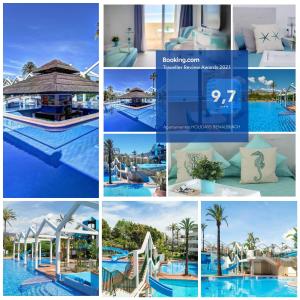 een collage van foto's van een resort met een zwembad bij EL ESTUDIO DE LA PLAYA BENALBEACH Holidays Deluxe in Benalmádena