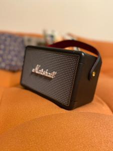 a black speaker sitting on top of a couch at Cottage Chalet in Kvariati in Kvariat'i