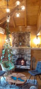バイナ・バシュタにあるMarš na Drinuのリビングルーム(クリスマスツリーの石造りの暖炉付)