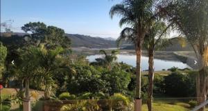 a view of a river with palm trees at Lagoon View Villa in Knysna