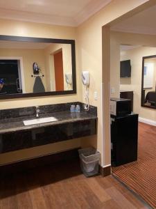 a bathroom with a sink and a large mirror at Convention Center Inn & Suites in San Jose