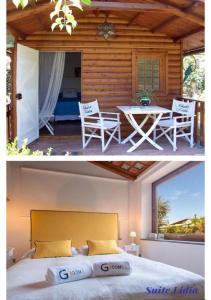 a bedroom and a room with a bed and a table at Chalet Lidia in Sorrento