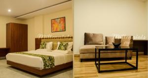 バンガロールにあるPPH Living Millennials Jiganiのベッドルーム(ベッド1台、ソファ付)