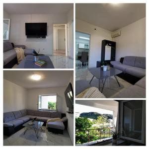 a collage of four pictures of a living room at Apartment Sea in Supetarska Draga