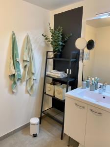 Koupelna v ubytování NOUVEAU - Jungle Montpeul - Clim - Wifi fibre - Netflix - 5' du centre et gare - Parking - Loggia - 15' des plages