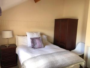 ペンリスにあるBeacon Viewのベッドルーム1室(紫色の枕が付いたベッド1台付)