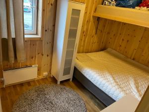 Habitación pequeña con litera y alfombra en Signegarden - Midt i fjellheimen - Tett på Fjord-Norge en Skjåk