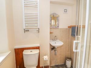 a bathroom with a toilet and a sink at Ty Capel in Betws-y-coed +15 photos
