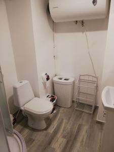 a small bathroom with a toilet and a sink at Vėjo 16 in Biržai