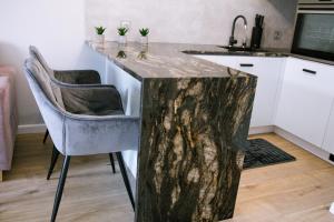 w kuchni z dwoma krzesłami w obiekcie APARTAMENT w CENTRUM-GARAŻ w Kielcach +6 zdjęć
