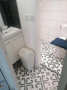 a bathroom with a toilet and a sink at Le charme du bois in Écharcon