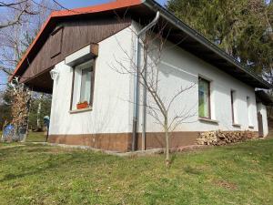 un pequeño árbol frente a una casa en Ferienhaus Waldblick, en Waltershausen