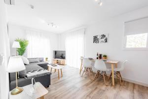 Televízia a/alebo spoločenská miestnosť v ubytovaní Apartamentos Toboso Plaza