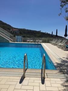 a large blue swimming pool with two metal rails at Hotel Dania in Sorrento